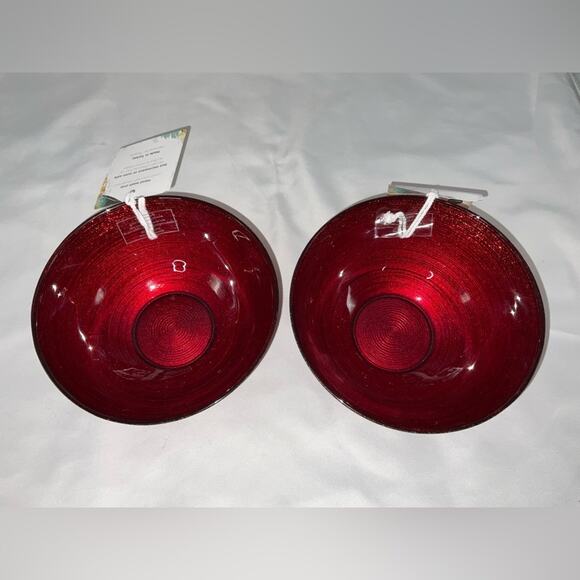 NEW NWT ARDACAM TURKISH GLASS RED GLITTER CEREAL BOWLS CHRISTMAS HOLIDAY SET/2 - Picture 2 of 11